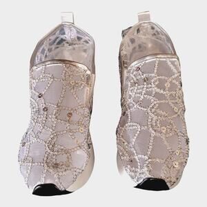 Sheer Sparkling Sequins Silver Lame Cushioned Walking Sneakers Size 10